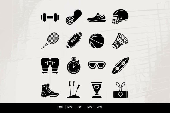 Black Sports Icons Set: Versatile Design Elements for Active Lifestyles