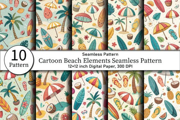 Cartoon Beach Elements Seamless Pattern: A Versatile Design Resource