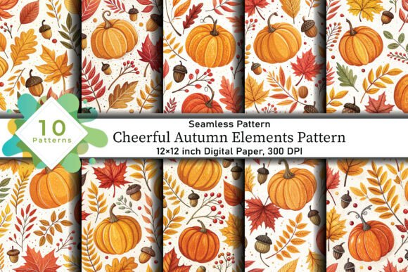 Cheerful Autumn Elements Pattern: A Vibrant Toolkit for Creative Projects