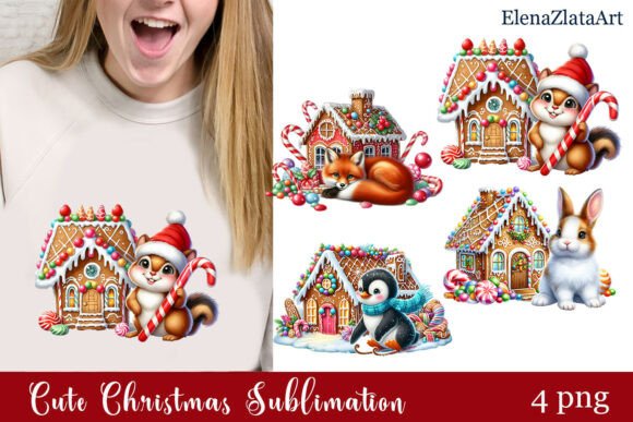 Cute Christmas Animals and Gingerbread Houses Clipart: A Festive Touch for Your Holiday Projects
