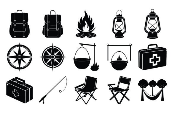 Exploring the Versatility of the Silhouette Camping Elements Set Vector