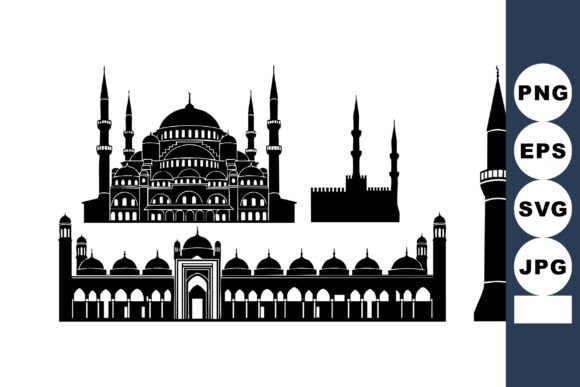 Monochrome Mosque Skyline Vectors: A Versatile Design Resource for Creative and Commercial Projects