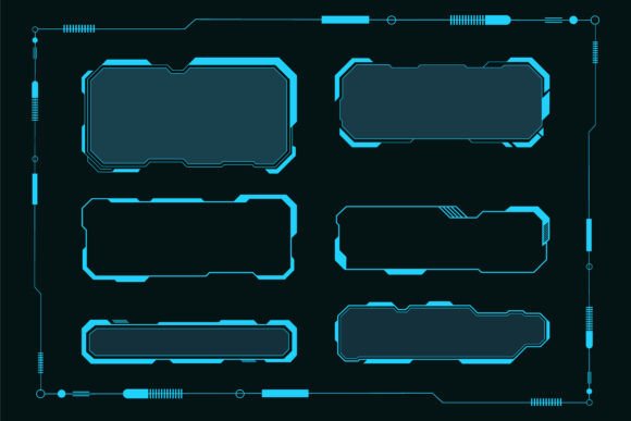Neon Cyan Tech HUD Frame and Interface Elements for Virtual Reality UI