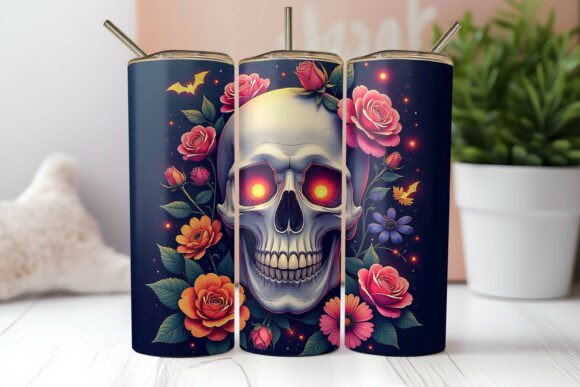 Spooky Halloween Skull Floral Tumbler Wr